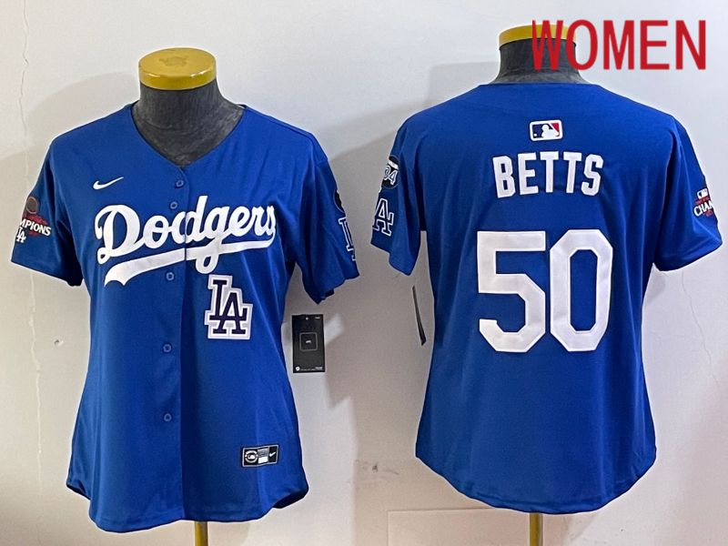 Women Los Angeles Dodgers 50 Betts Blue Game 2024 Nike MLB Jersey style 1205
